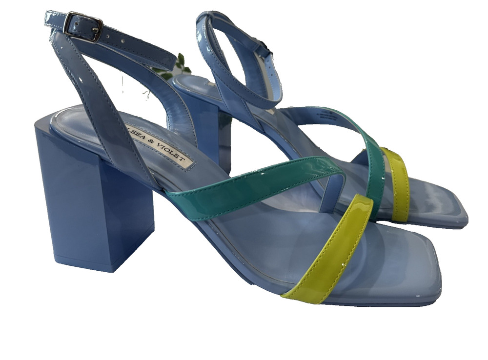 Chelsea & Violet Holli Patent Color Block Ankle Strap Sandals Size 8 NEW